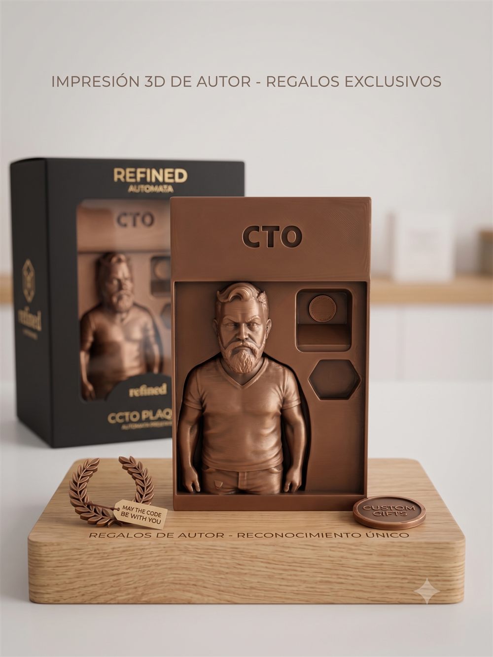 Retrato personalizado dentro de un bloque, con la leyenda CTO