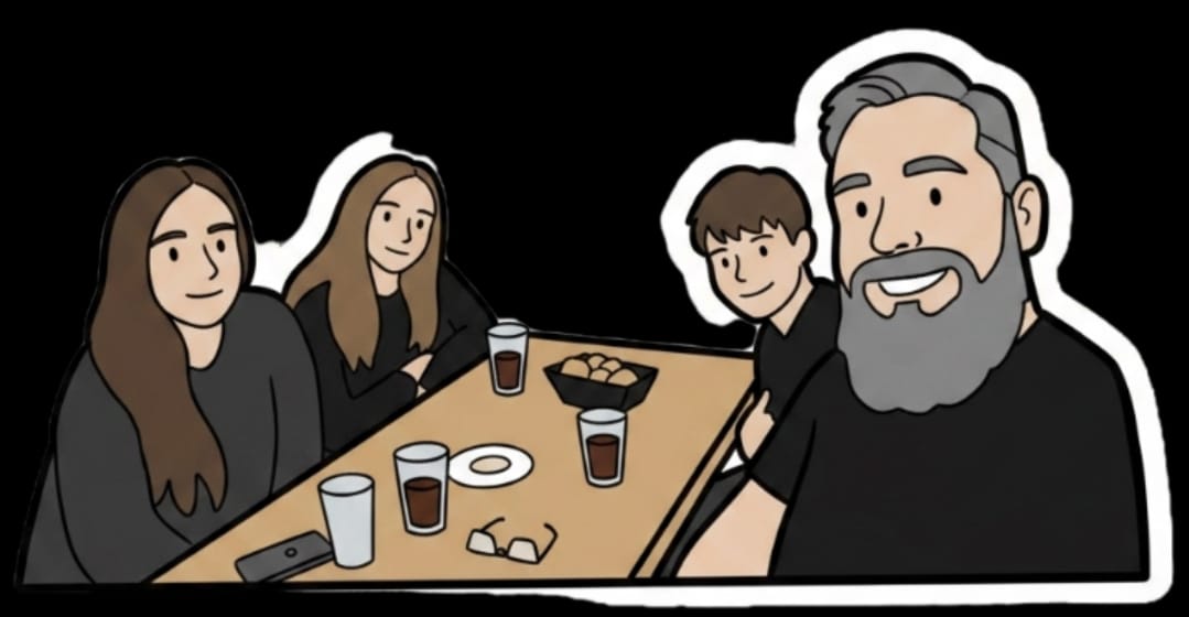 Ilustración de la familia sentada alrededor de una mesa